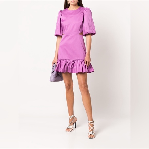 VERONICA  BEARD Iker Puff Sleeve Cut Out Dress Vivid Orchid 4 - Picture 2 of 3